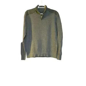 PARAPHRASE Size L Gray Mens 1/4 Zip Knitted Long Sleeve Sweater Shoulder Patches